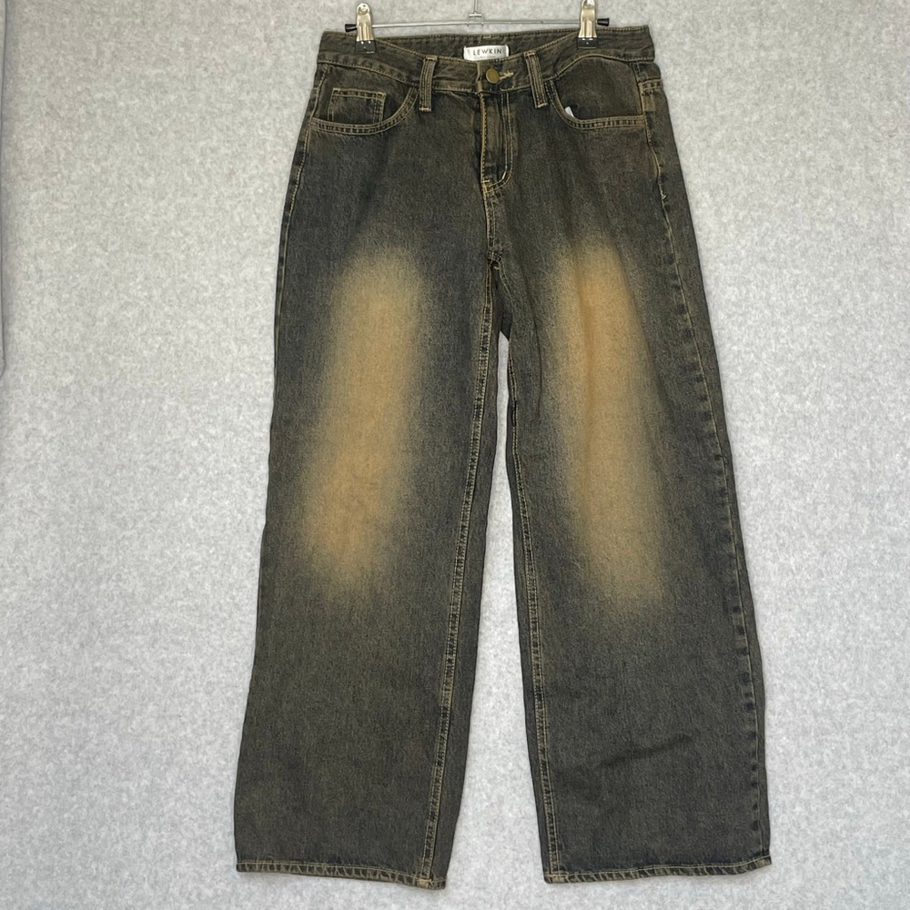 Lewkin Brown Wash Wide Leg Jeans